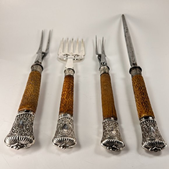 Vintage Antique Carving Set Harrison Bros & Howson 1880\'s Lot of 4